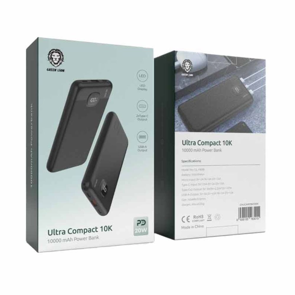 Green Lion Ultra Compact Power Bank PD 20W 10000mAh – Black