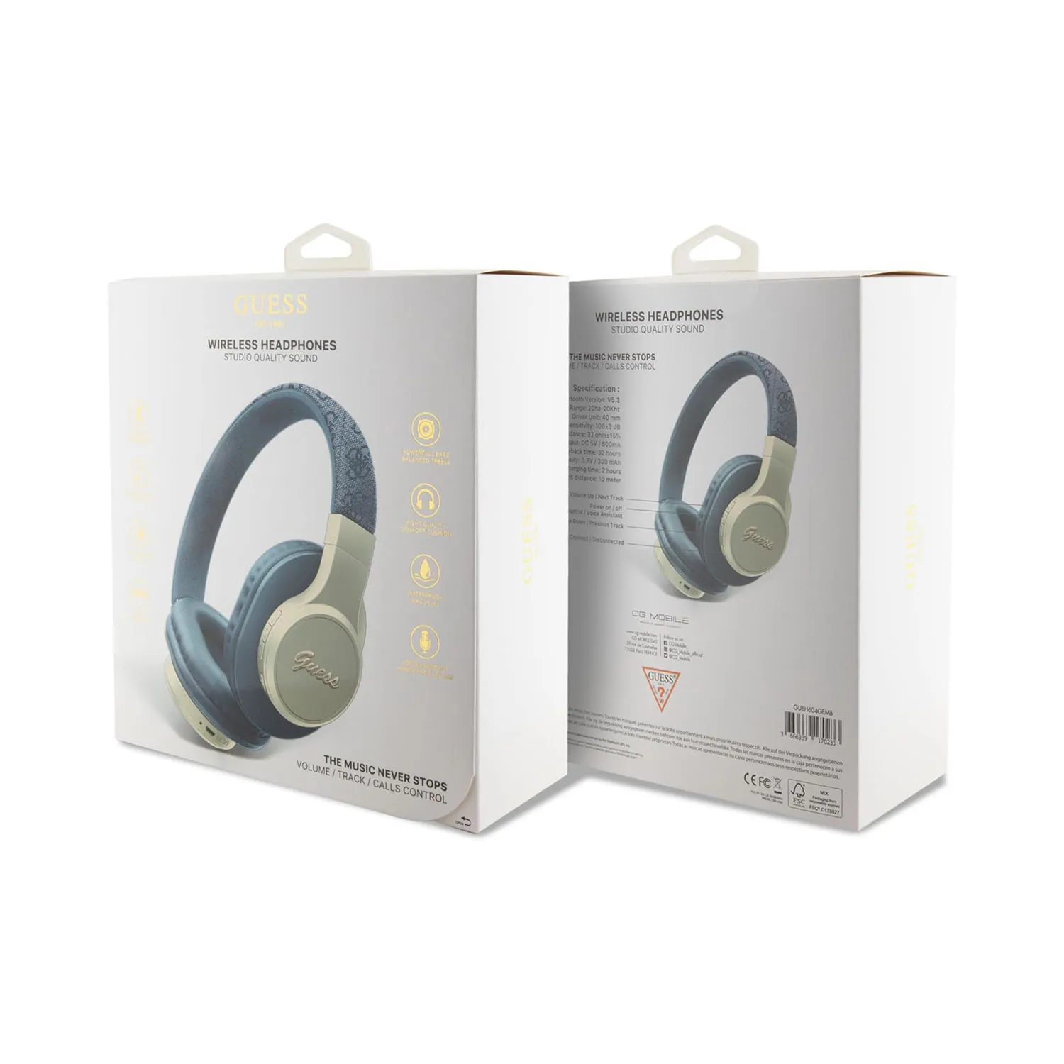 Guess PU 4G Leather BT Headphone Sound with Script Metal Logo – Blue