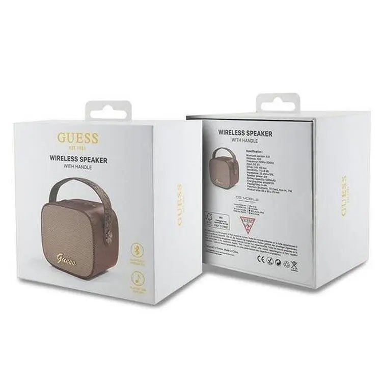 Guess Wireless Speaker with Handle 5W PU 4G Leather Script Logo – Brown