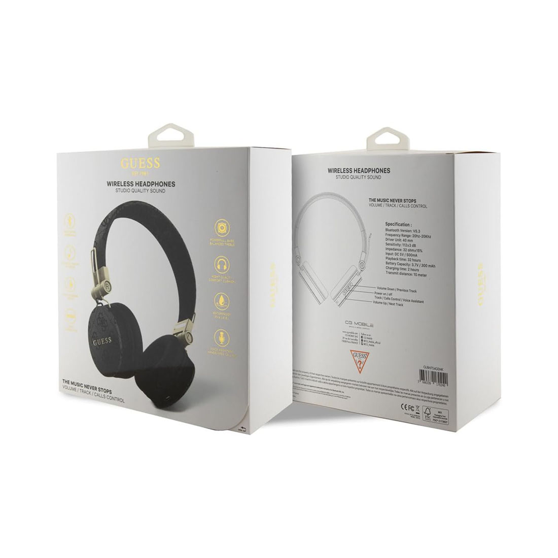 Guess Wireless Headphones 4G PU Leather with Metal Logo – Black