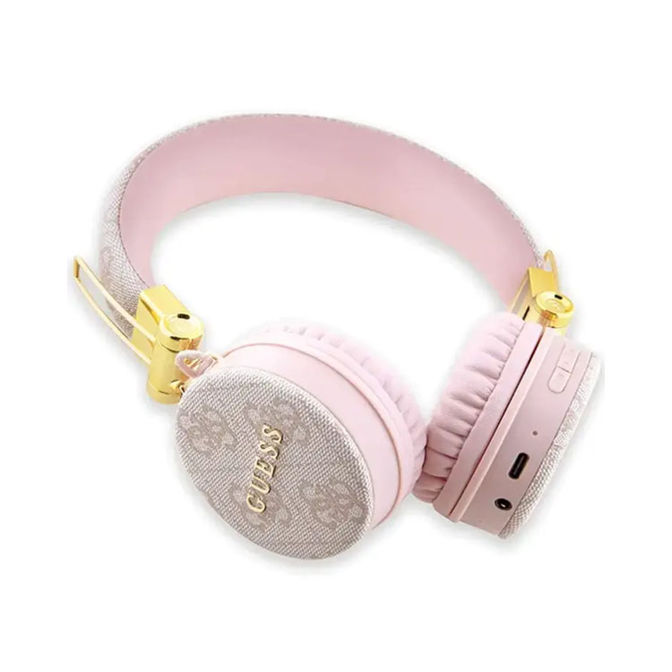 Guess Wireless Headphones 4G PU Leather with Metal Logo – Pink