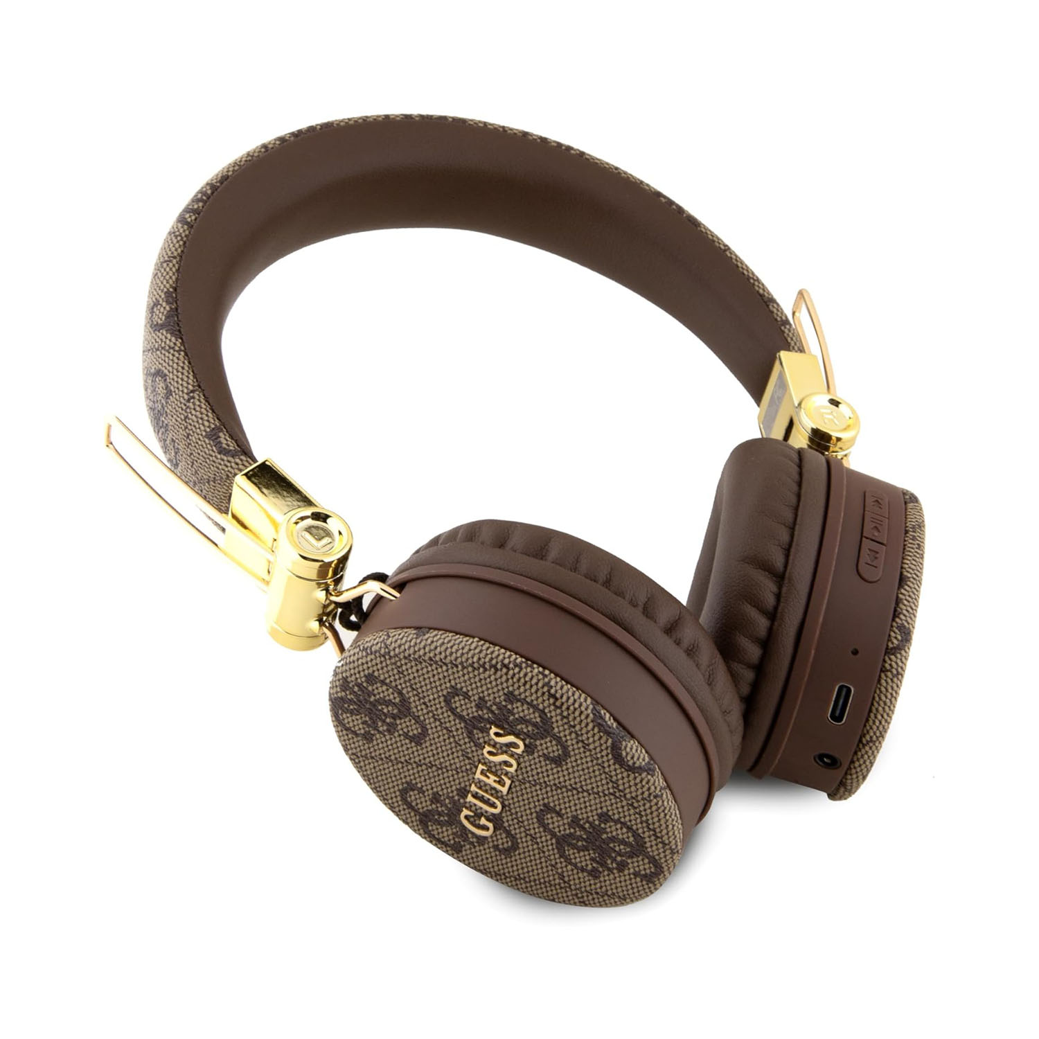 Guess Wireless Headphones 4G PU Leather with Metal Logo – Brown