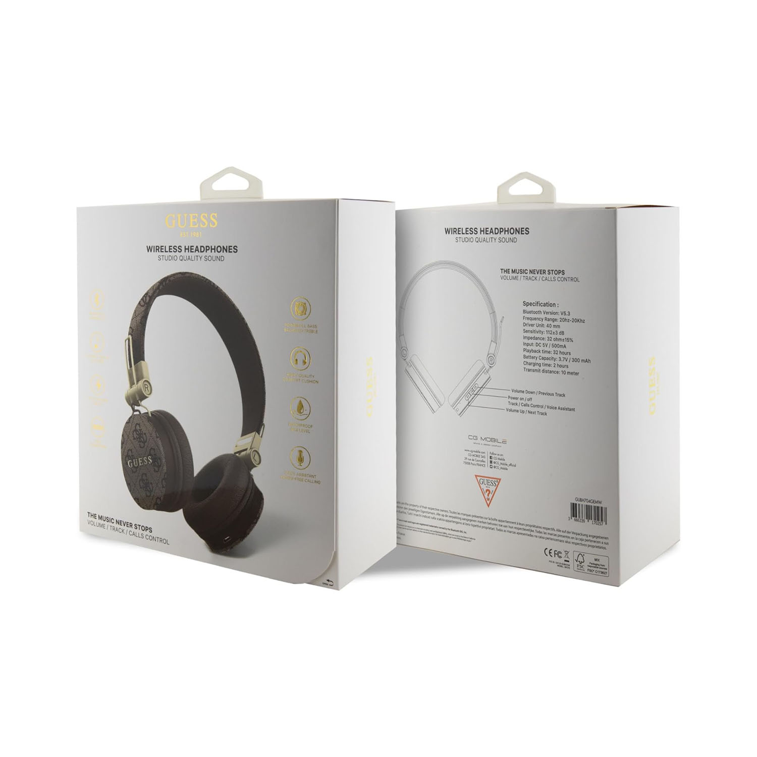 Guess Wireless Headphones 4G PU Leather with Metal Logo – Brown