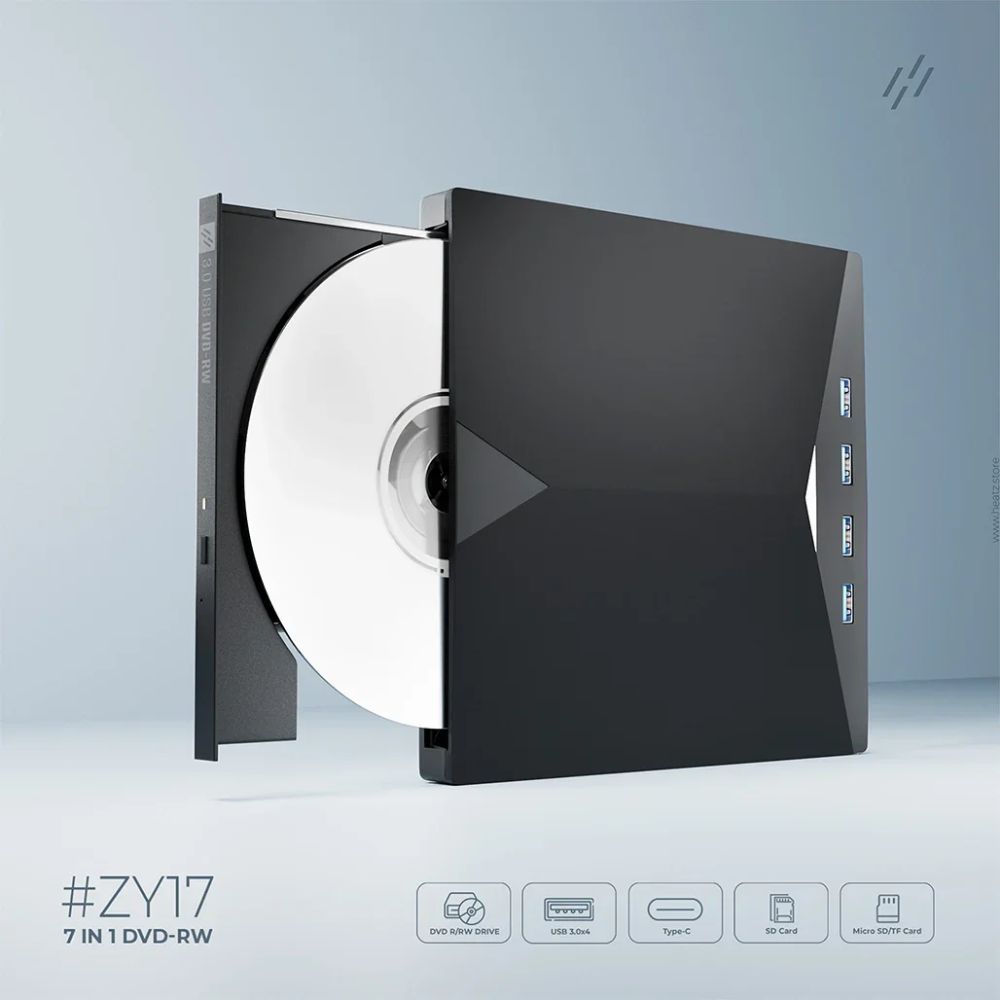 HEATZ ZY17 7-in-1 Plug and Play DVD Drive & USB Hub