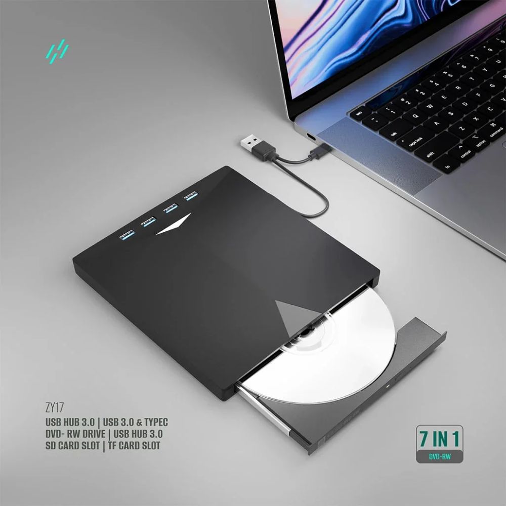 HEATZ ZY17 7-in-1 Plug and Play DVD Drive & USB Hub