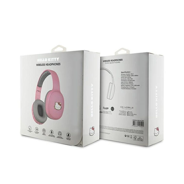 Hello Kitty Metal Logo Bluetooth on-ear headphones – pink