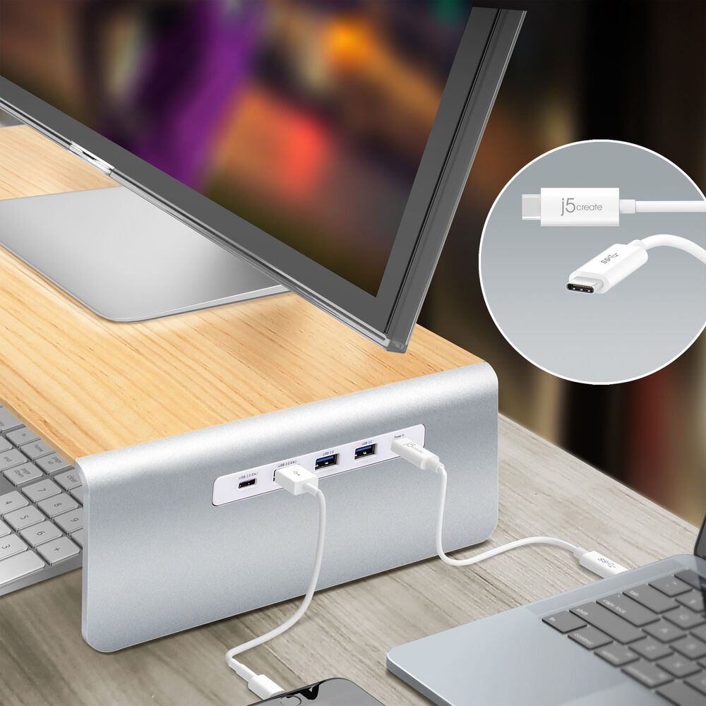 j5create JCT425 Wood Monitor Stand with Docking Station