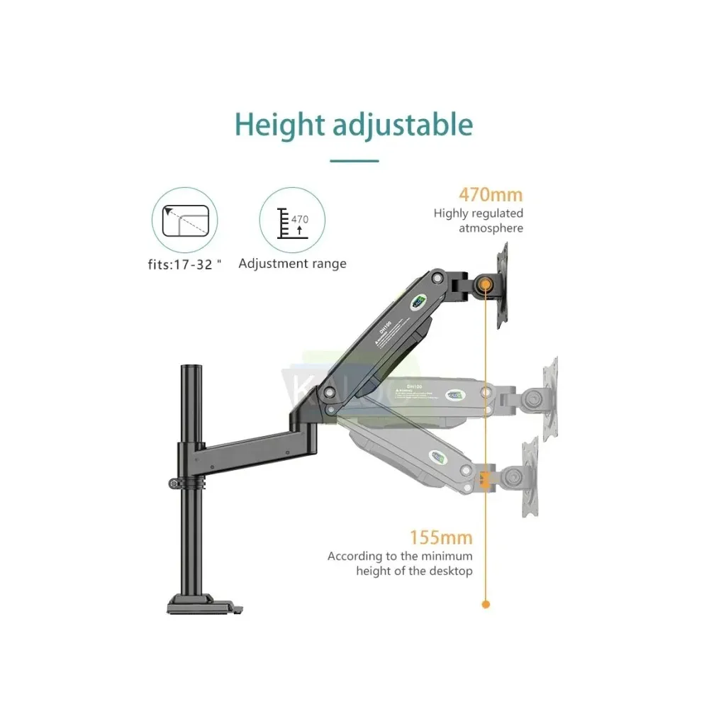 Kaloc DH100B Single Monitor Arm with Gas Spring