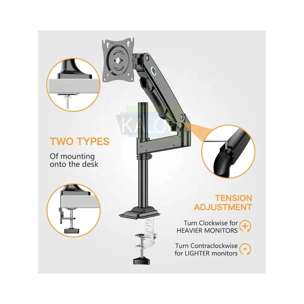 Kaloc DH100B Single Monitor Arm with Gas Spring