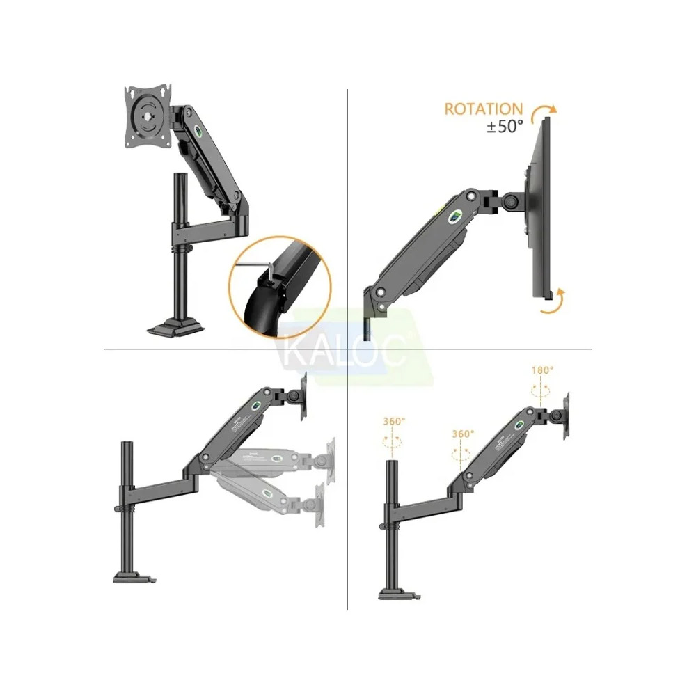 Kaloc DH100B Single Monitor Arm with Gas Spring