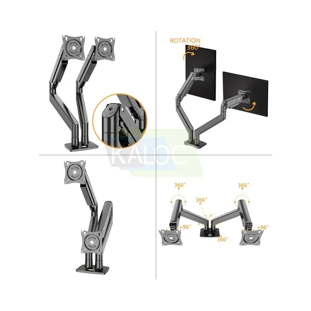 Kaloc DS160-2B Adjustable Dual Monitor Arm with Gas Spring