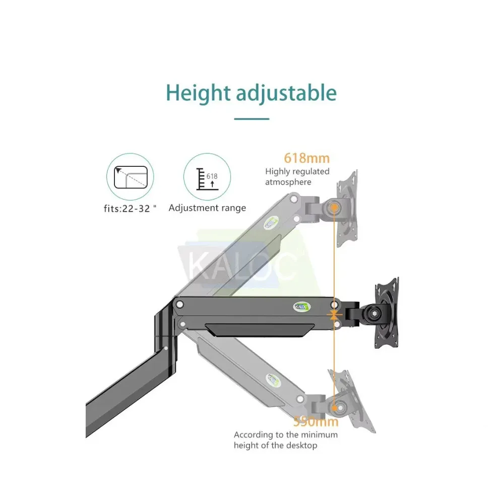 Kaloc DS160-2B Adjustable Dual Monitor Arm with Gas Spring