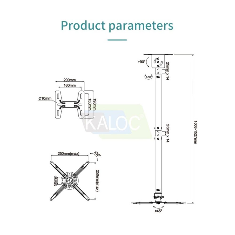 KALOC ZENO T818-4 W Wall and Ceiling Projector Arm Bracket