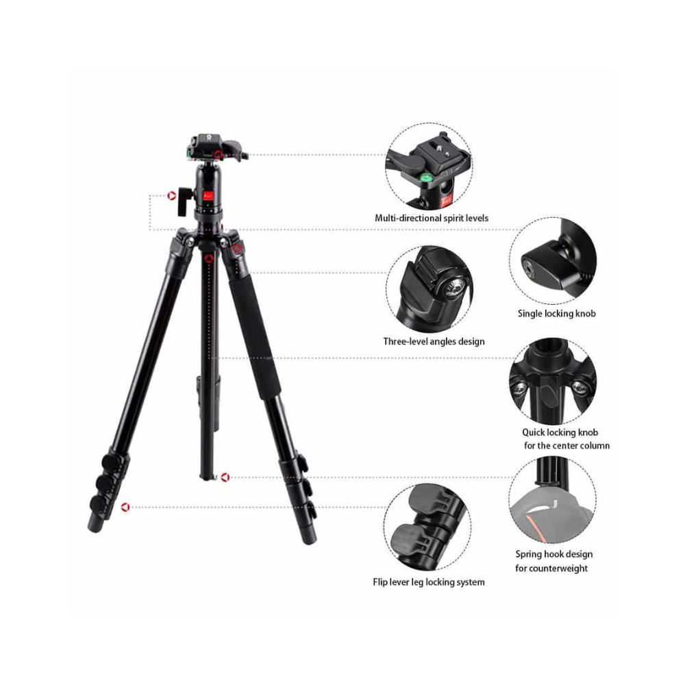 Kingjoy BT-258B Portable Aluminum Camera Tripod with QB-00T Ball Head