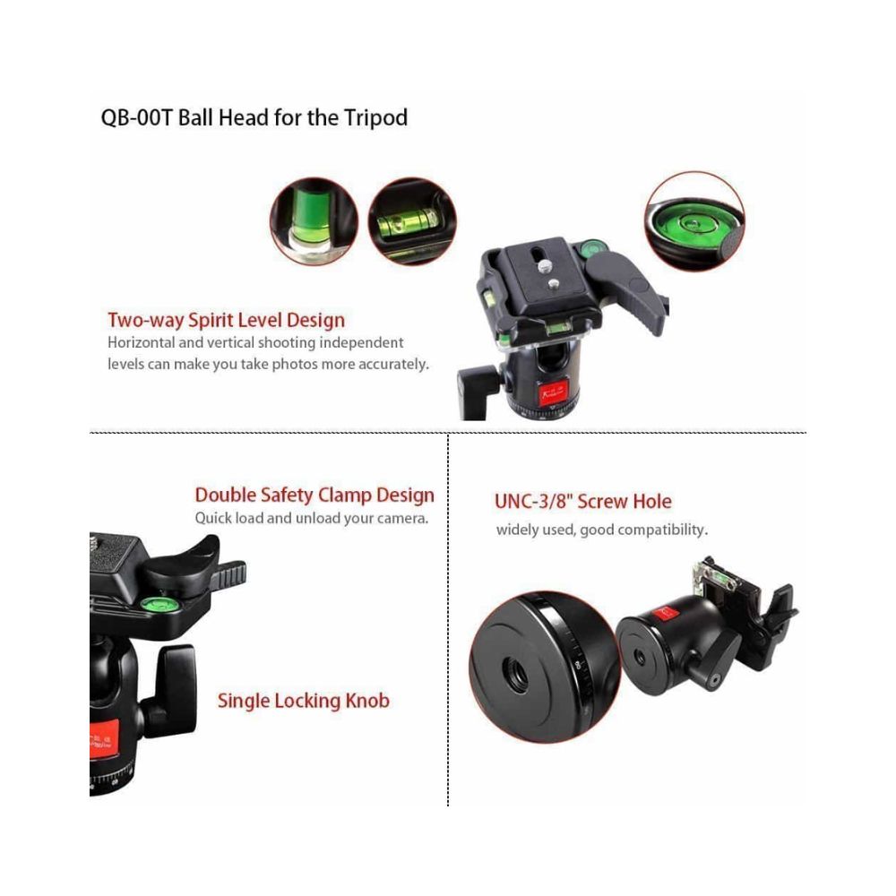 Kingjoy BT-258B Portable Aluminum Camera Tripod with QB-00T Ball Head