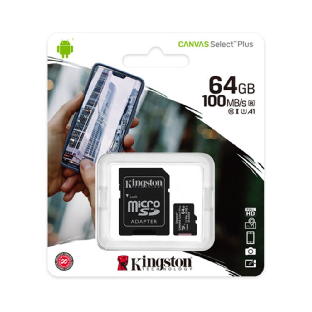 Kingston 64GB Canvas Select Plus UHS-I microSDXC Memory Card with SD Adapter