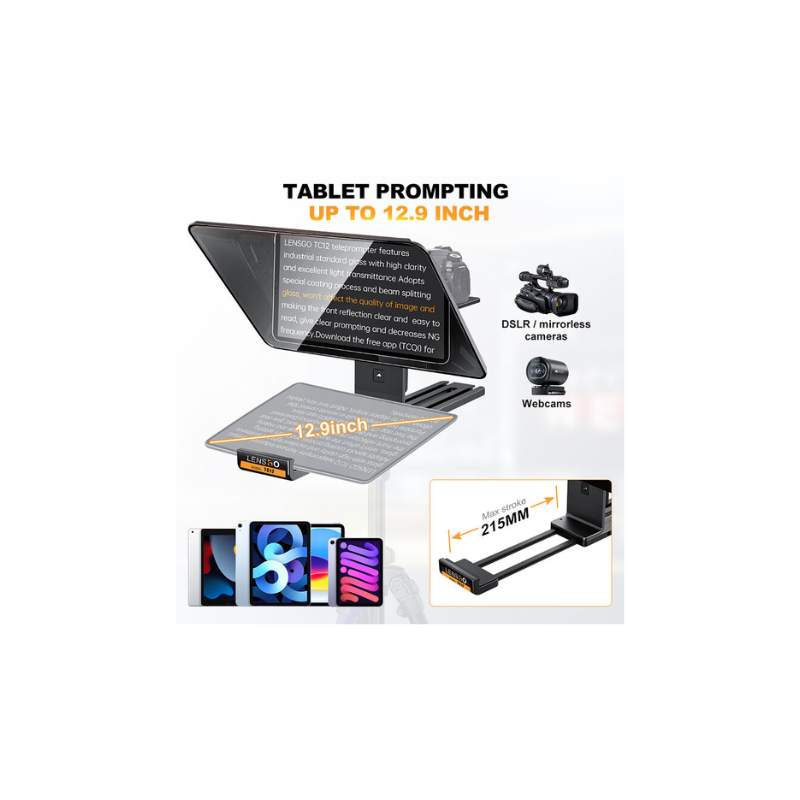 LENSGO 12.9” Aluminum Teleprompter for iPad Tablet DSLR Cameras