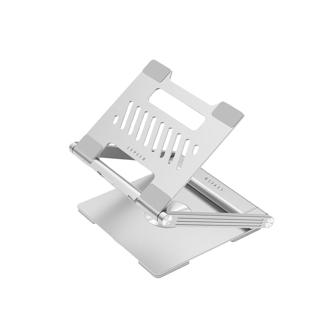 Levelo AeroLink Laptop Stand With Built-In Portable 7 In 1 Hub – Silver