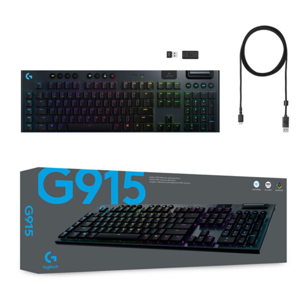 Logitech G G915 LIGHTSPEED Wireless RGB Mechanical Gaming Keyboard (Carbon, GL Tactile)