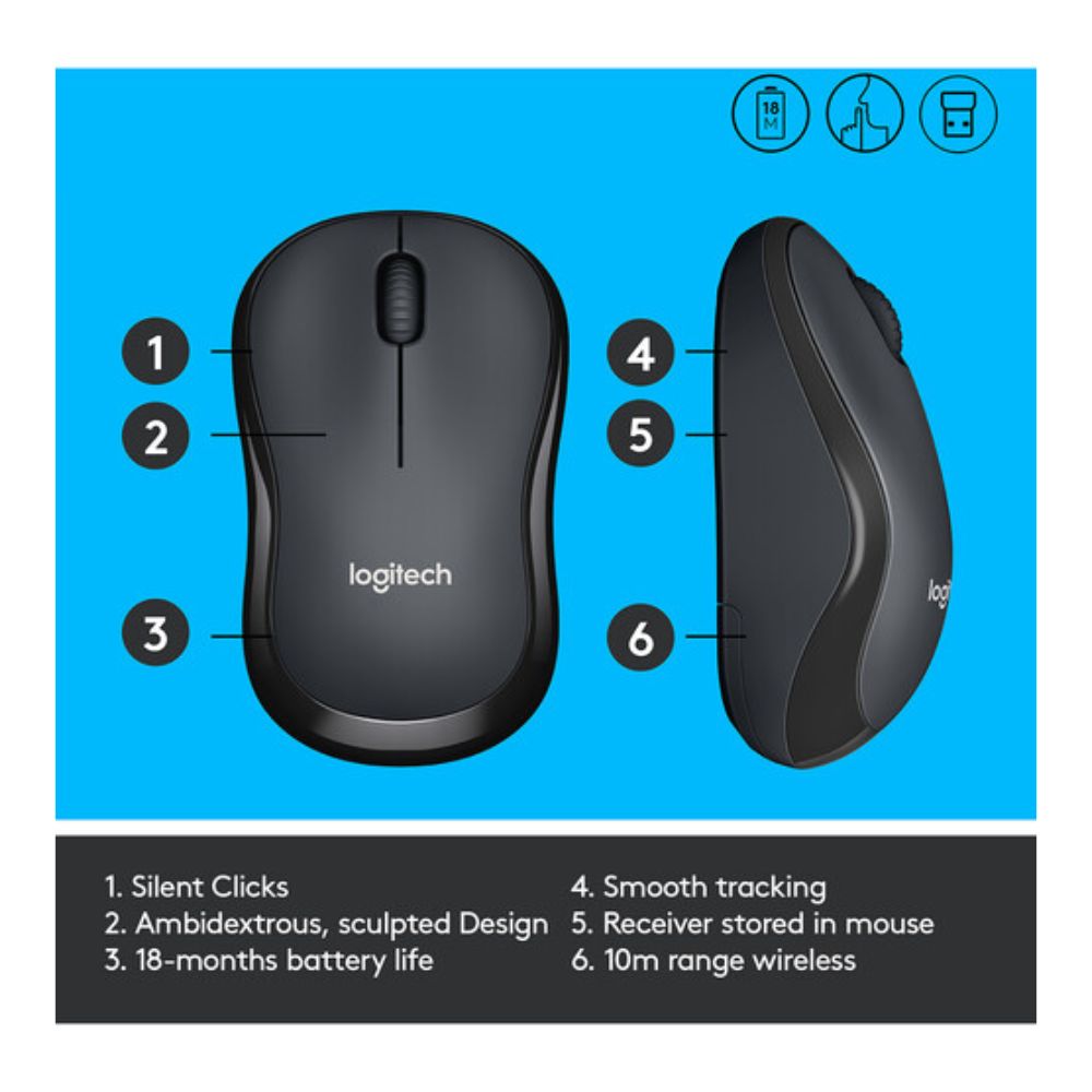 Logitech M220 SILENT Wireless Mouse (Black)