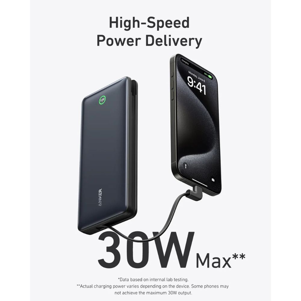 Nano Power Bank 20K 30W Built-in USB-C Cable