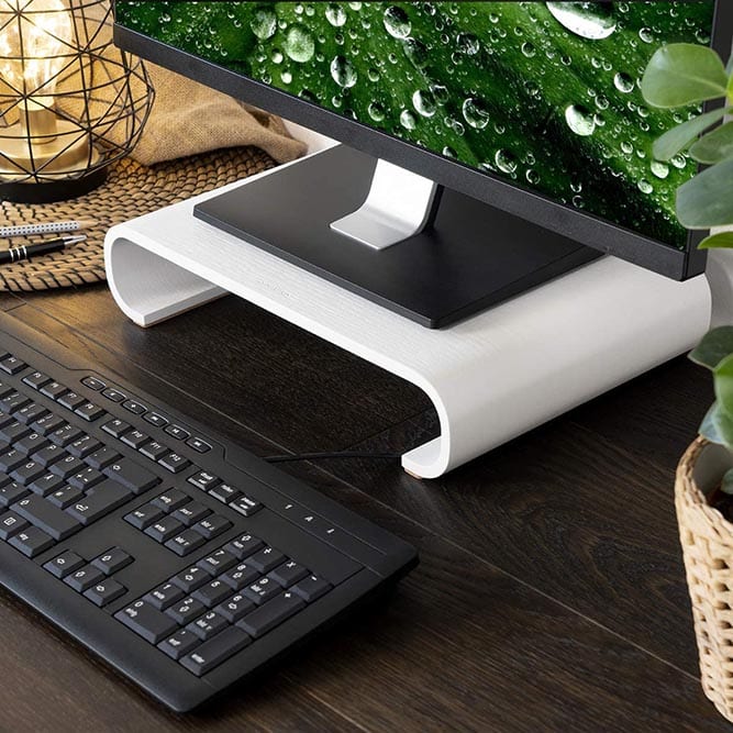 Navaris Wood Monitor Stand Riser – Computer Desk Organizer Desktop Dock