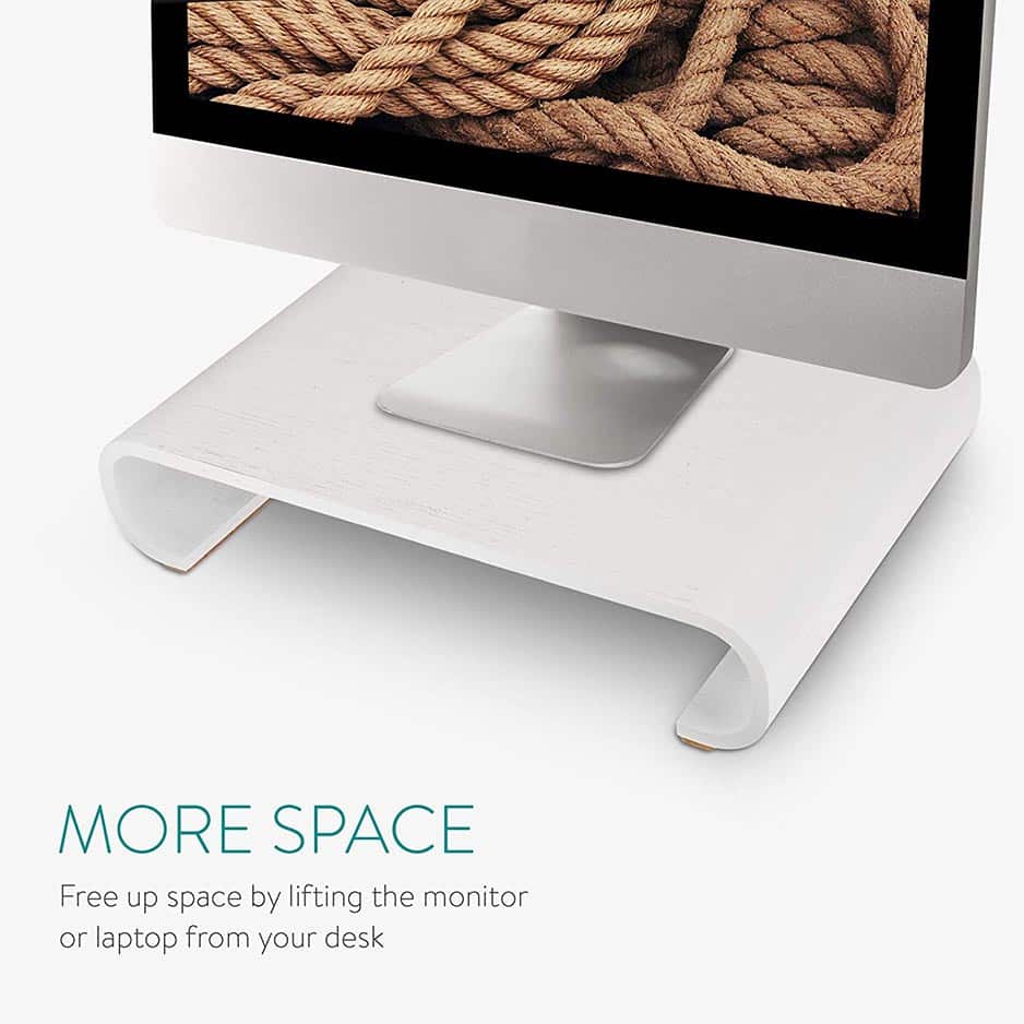 Navaris Wood Monitor Stand Riser – Computer Desk Organizer Desktop Dock
