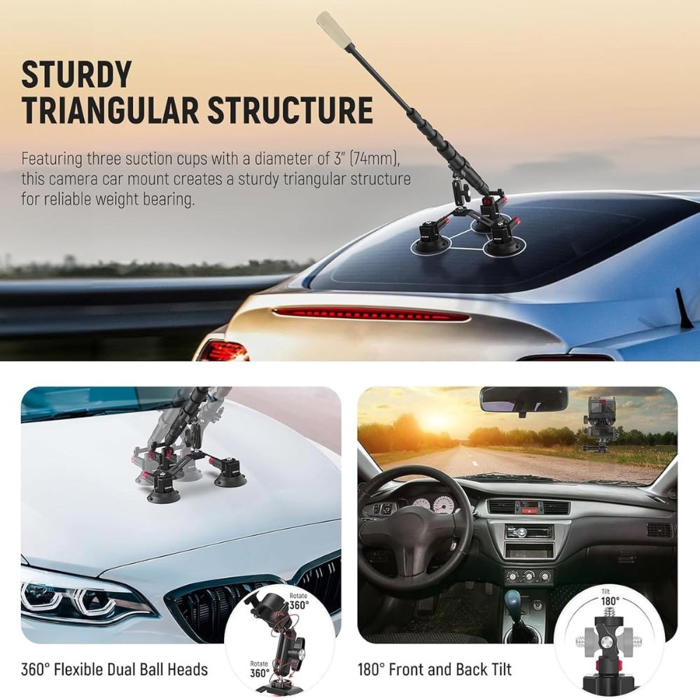 NEEWER Triple Suction Cup Car Mount Kit CA065