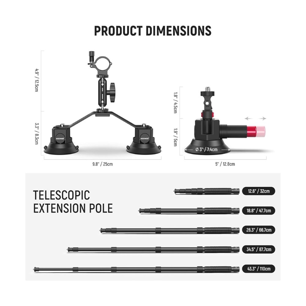 NEEWER Triple Suction Cup Car Mount Kit CA065