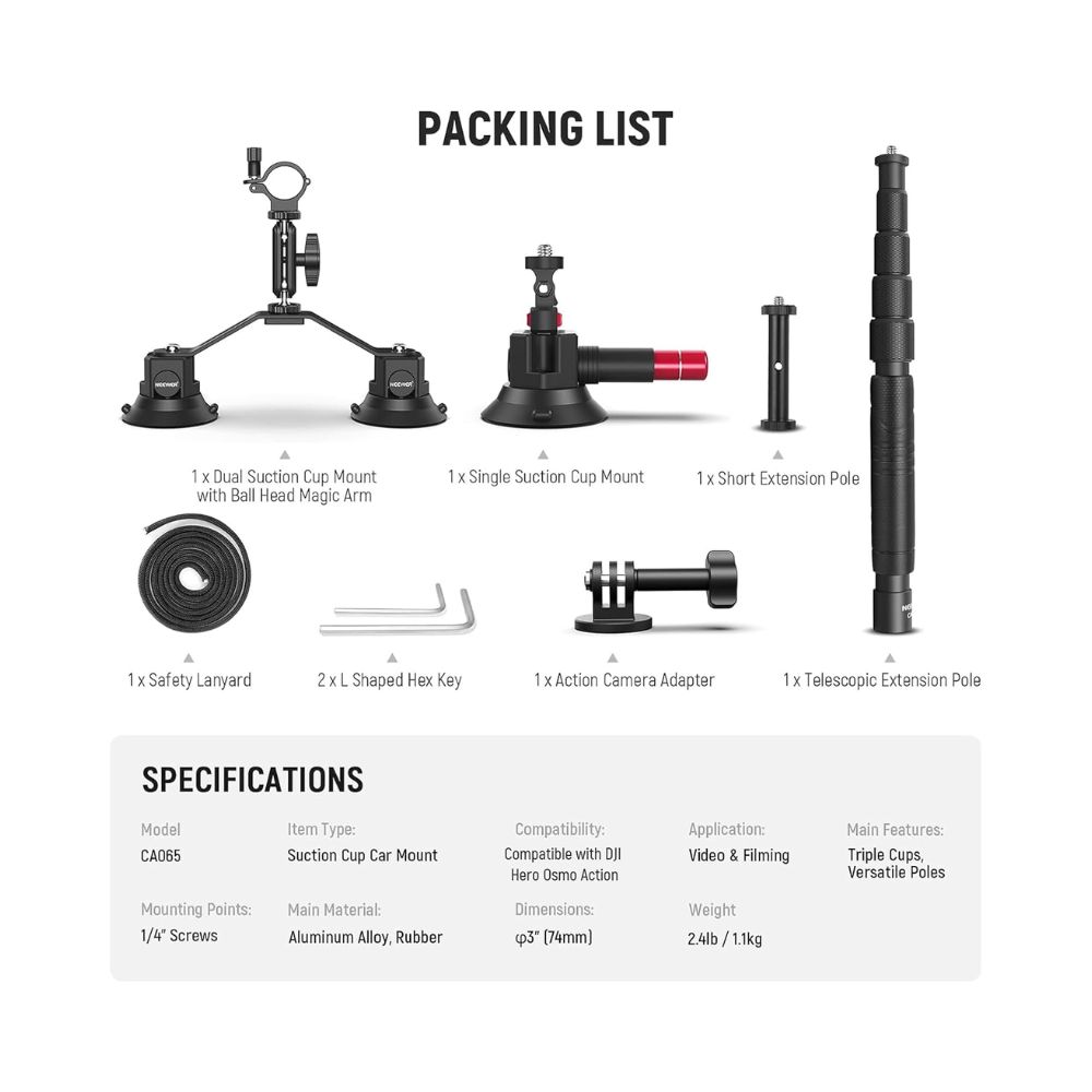 NEEWER Triple Suction Cup Car Mount Kit CA065
