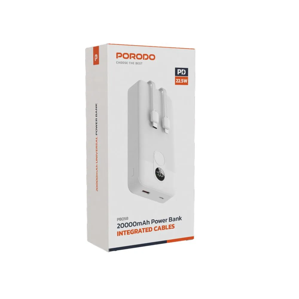 Porodo 20000mAh Powerbank Integrated Cable