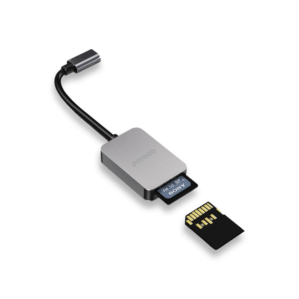 Porodo 2in1 USB-C Card Reader SD MicroSD – Grey