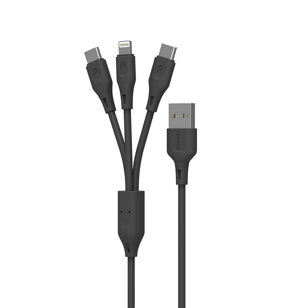 Porodo 3in1 USB Cable Lightning And Type-C – Durable Fast Charge And Data Cable