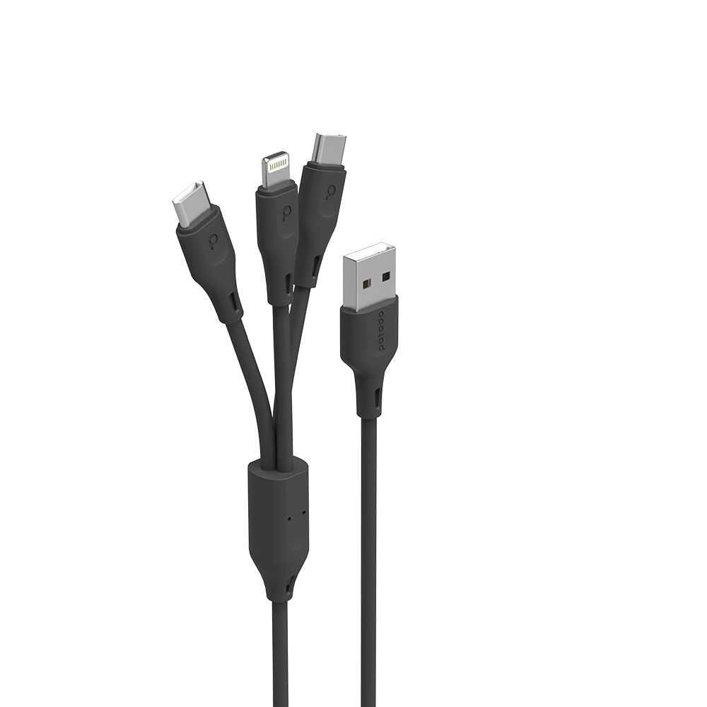 Porodo 3in1 USB Cable Lightning And Type-C – Durable Fast Charge And Data Cable