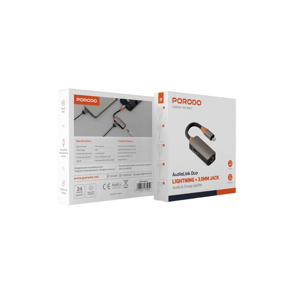 Porodo AudioLink Duo + 3.5 mm Audio & Charge Splitter