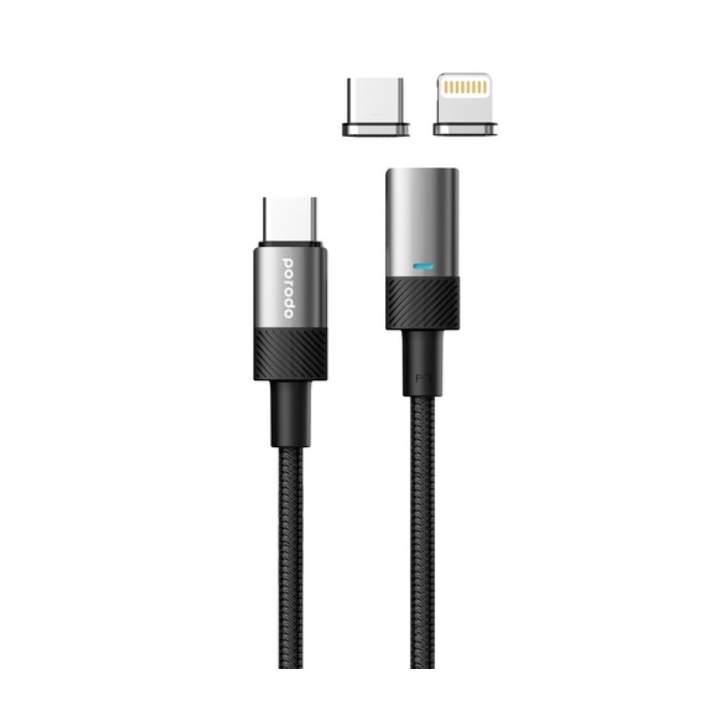 Porodo Braided 100W PD C to C+L Fast Charging cable with Magnetic Head 1.2M