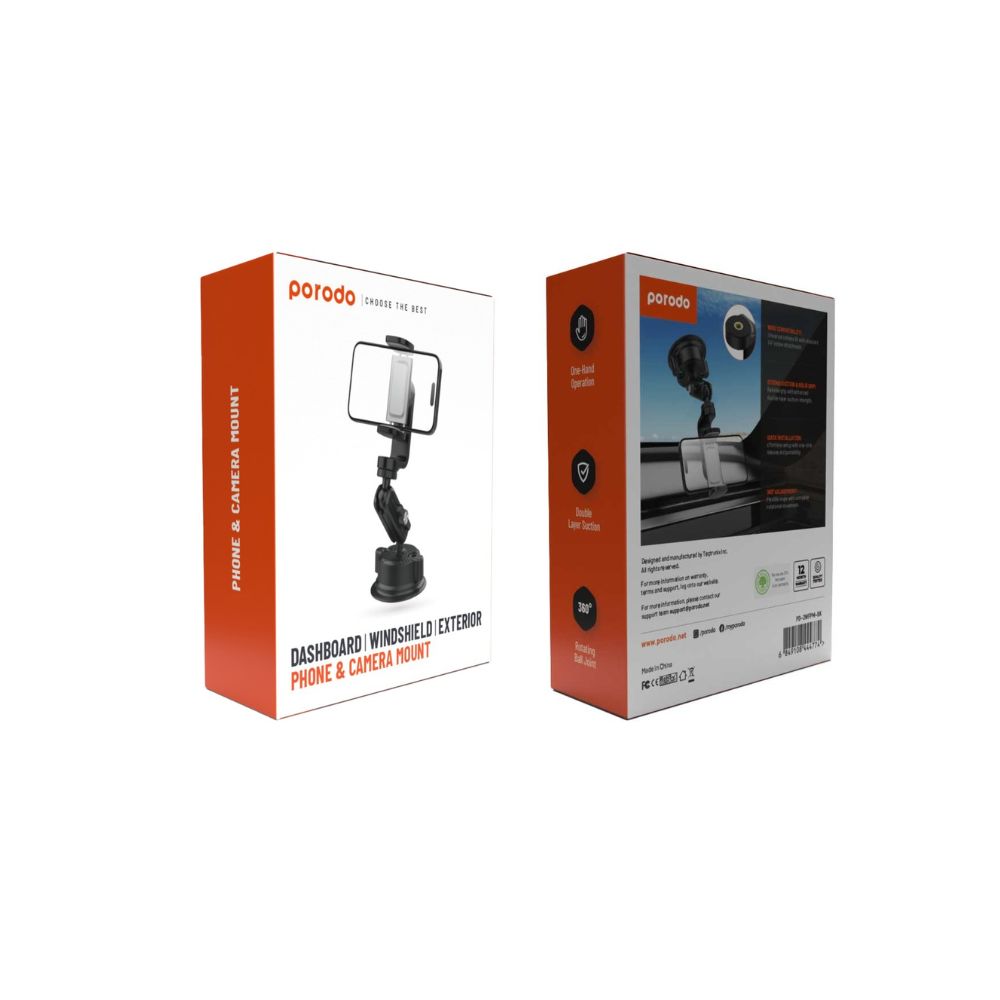 Porodo Dashboard Windshield Exterior Phone & Camera Mount