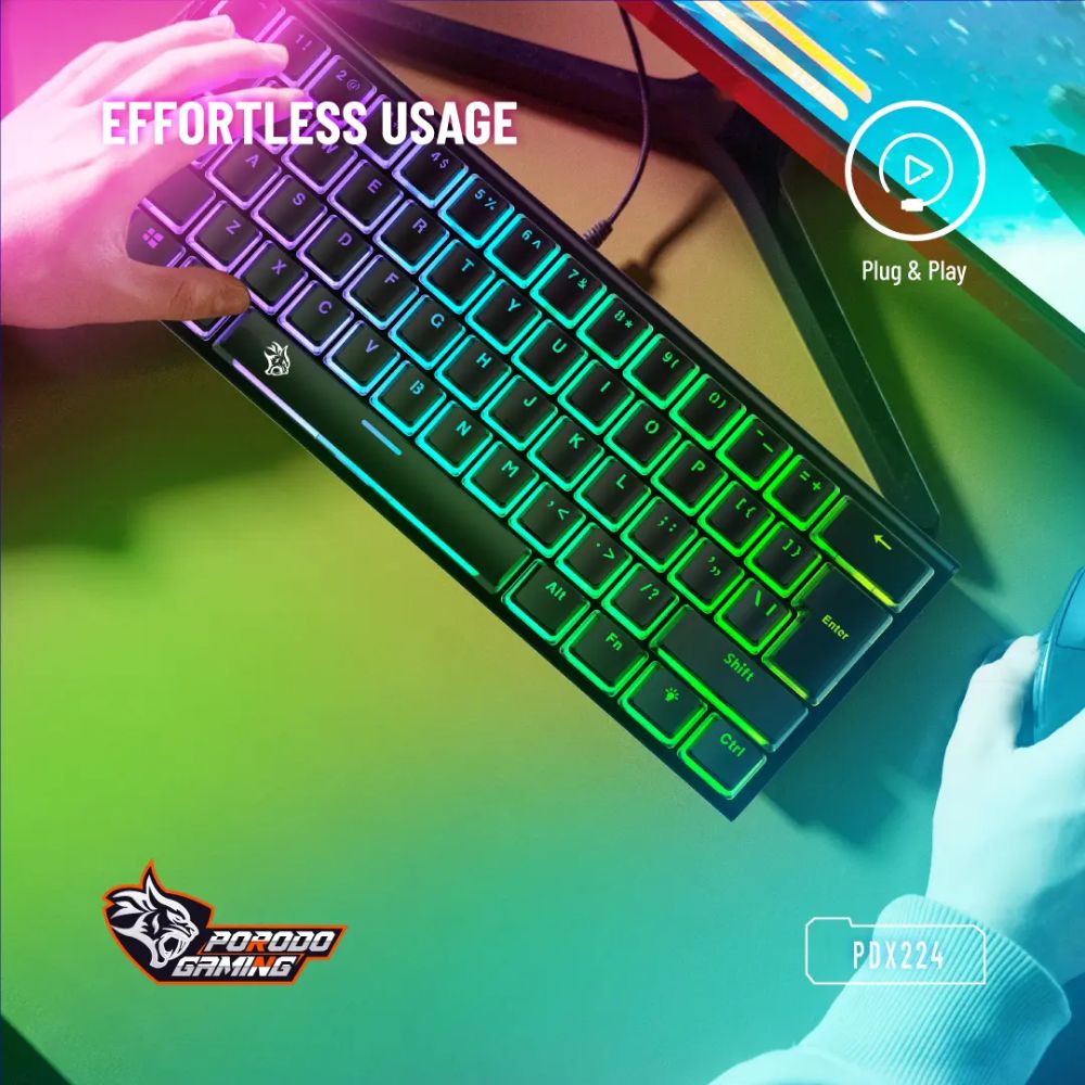 Porodo Gaming 61 Keys Pudding Mechanical Keyboard