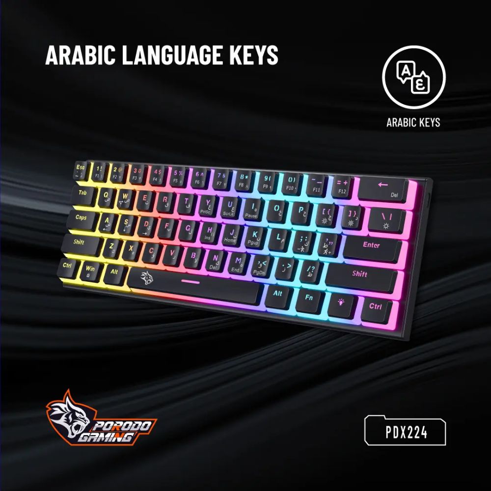 Porodo Gaming 61 Keys Pudding Mechanical Keyboard