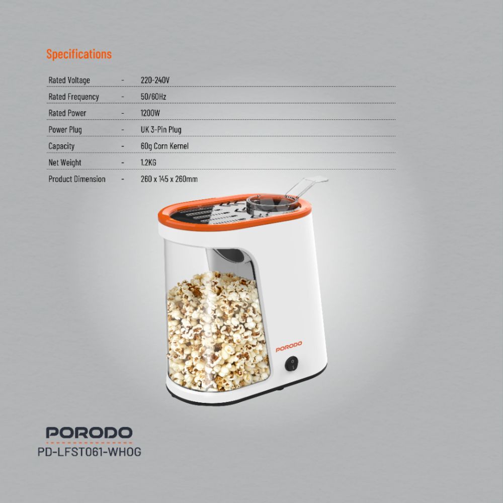 Porodo Lifestyle Air-Popped Popcorn Maker