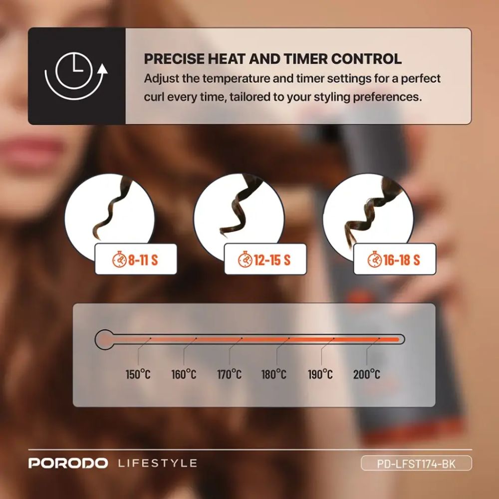 Porodo Lifestyle Automatic Hair Curler – Black
