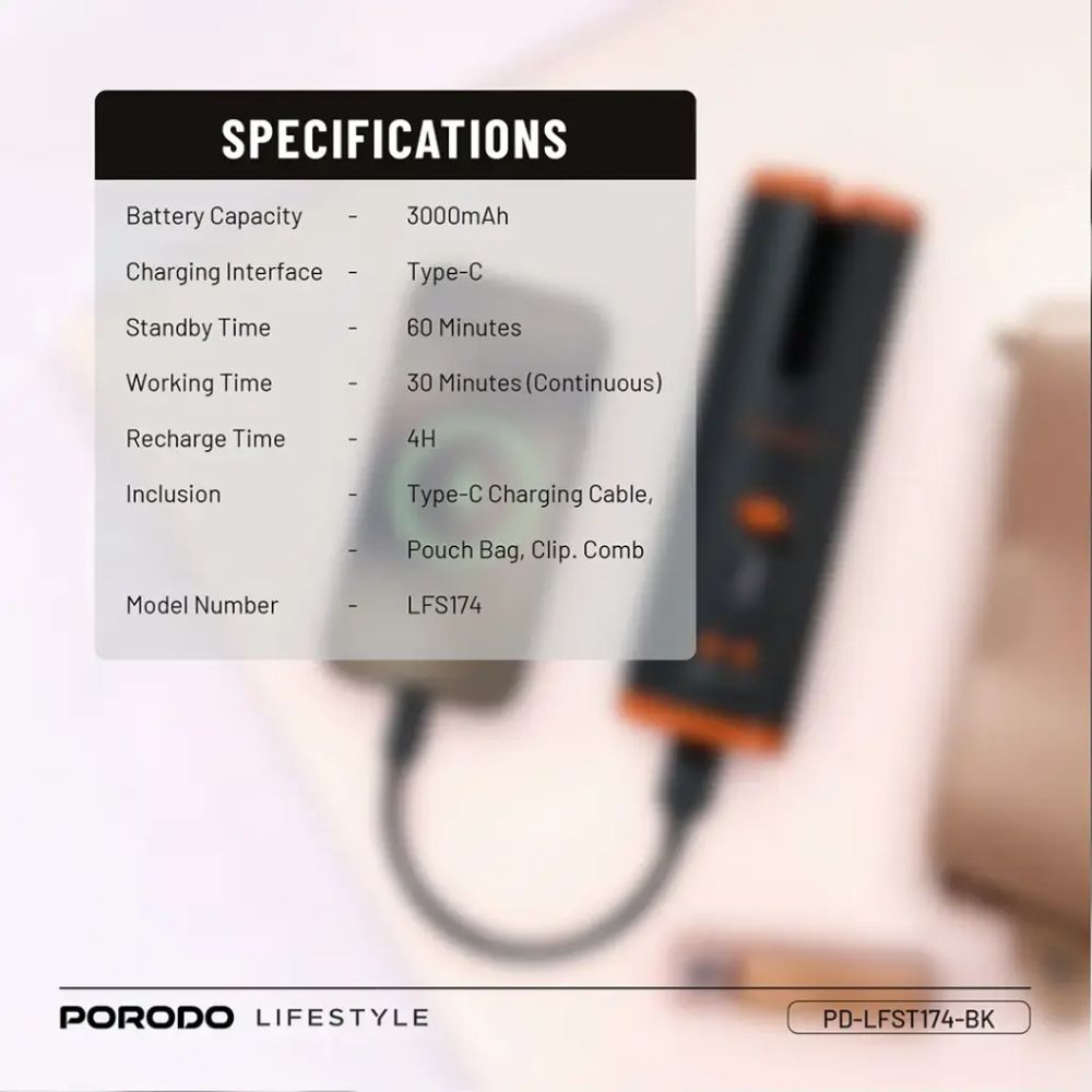 Porodo Lifestyle Automatic Hair Curler – Black