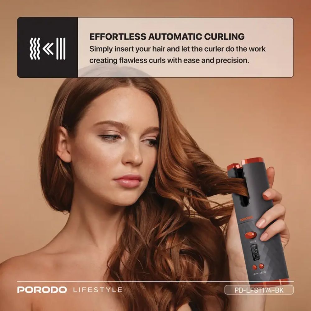 Porodo Lifestyle Automatic Hair Curler – Black