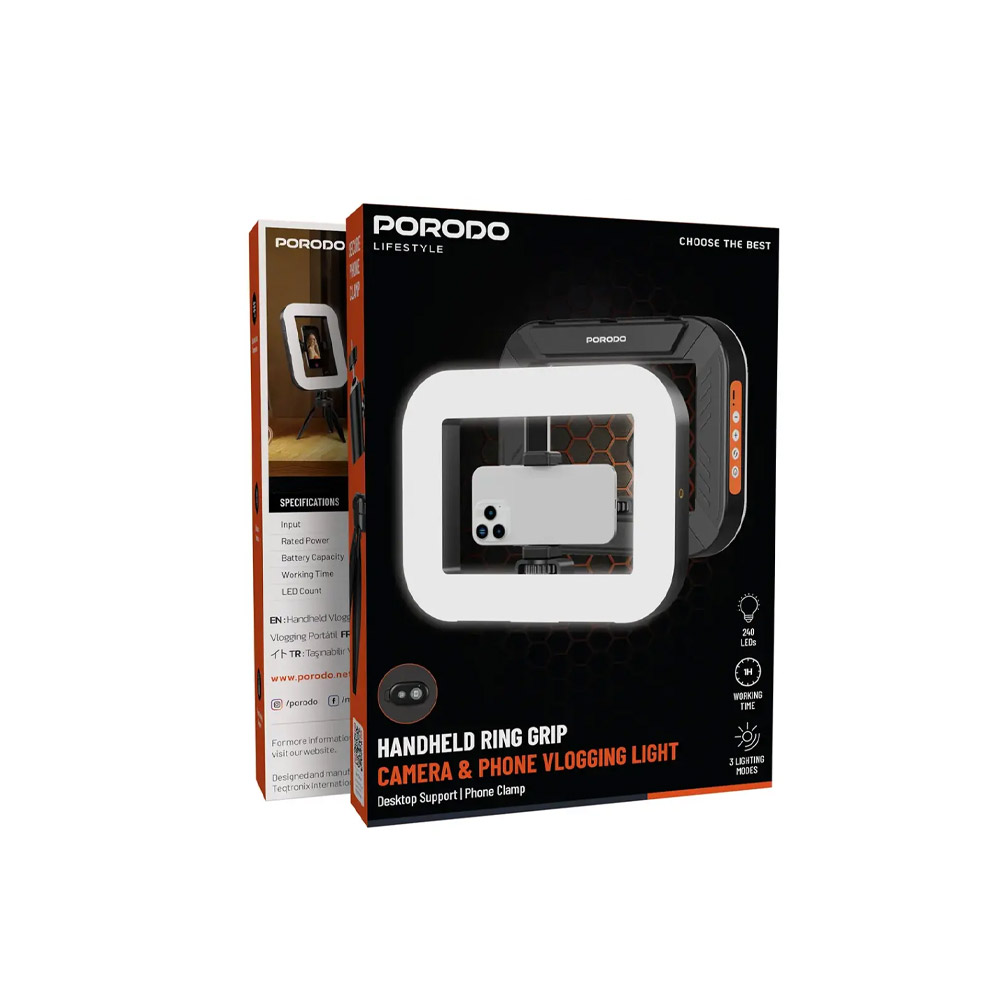 Porodo Lifestyle Handheld Ring Grip Vlogging Light – Black