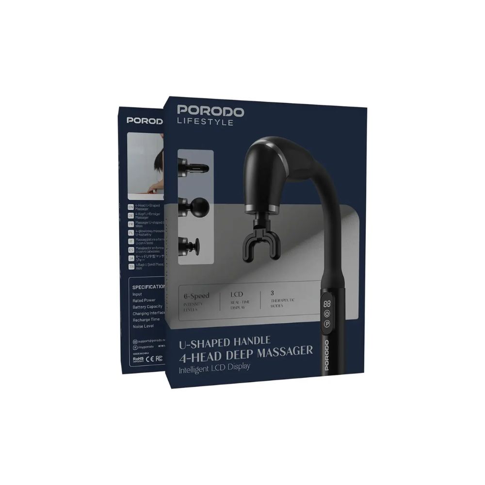 Porodo Lifestyle U-Shaped Handle 4-Head Deep Massager – Black