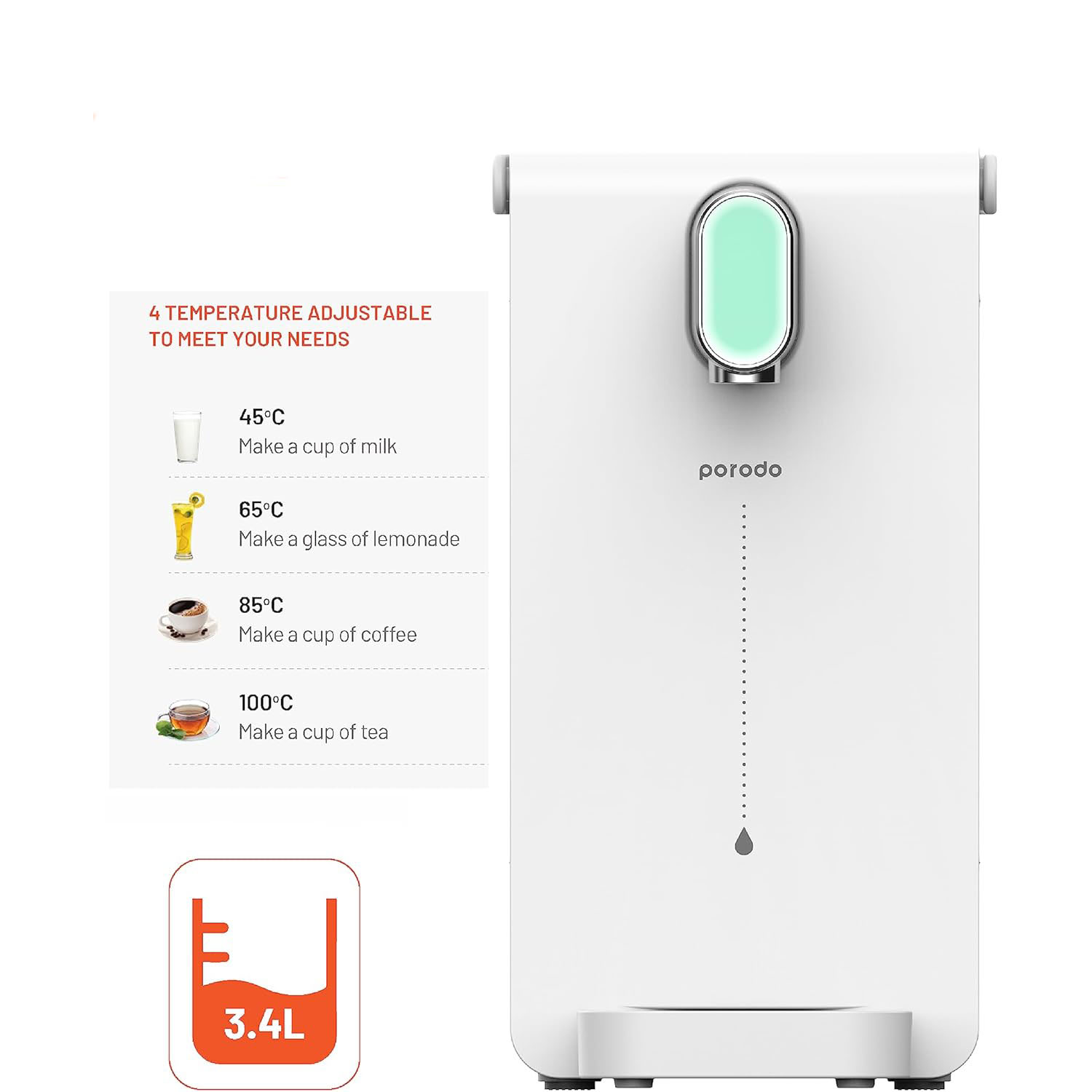 Porodo Lifestyle Instant Hot Water Dispenser With Automatic Ambient Lighting