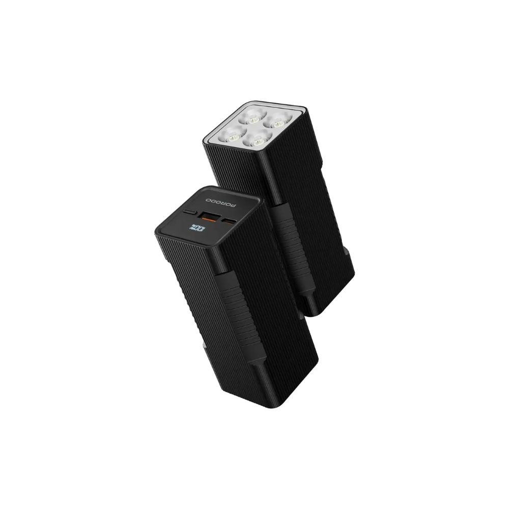 Porodo Lumera 10000mAh Power Bank with Built-In Flashlight – Black