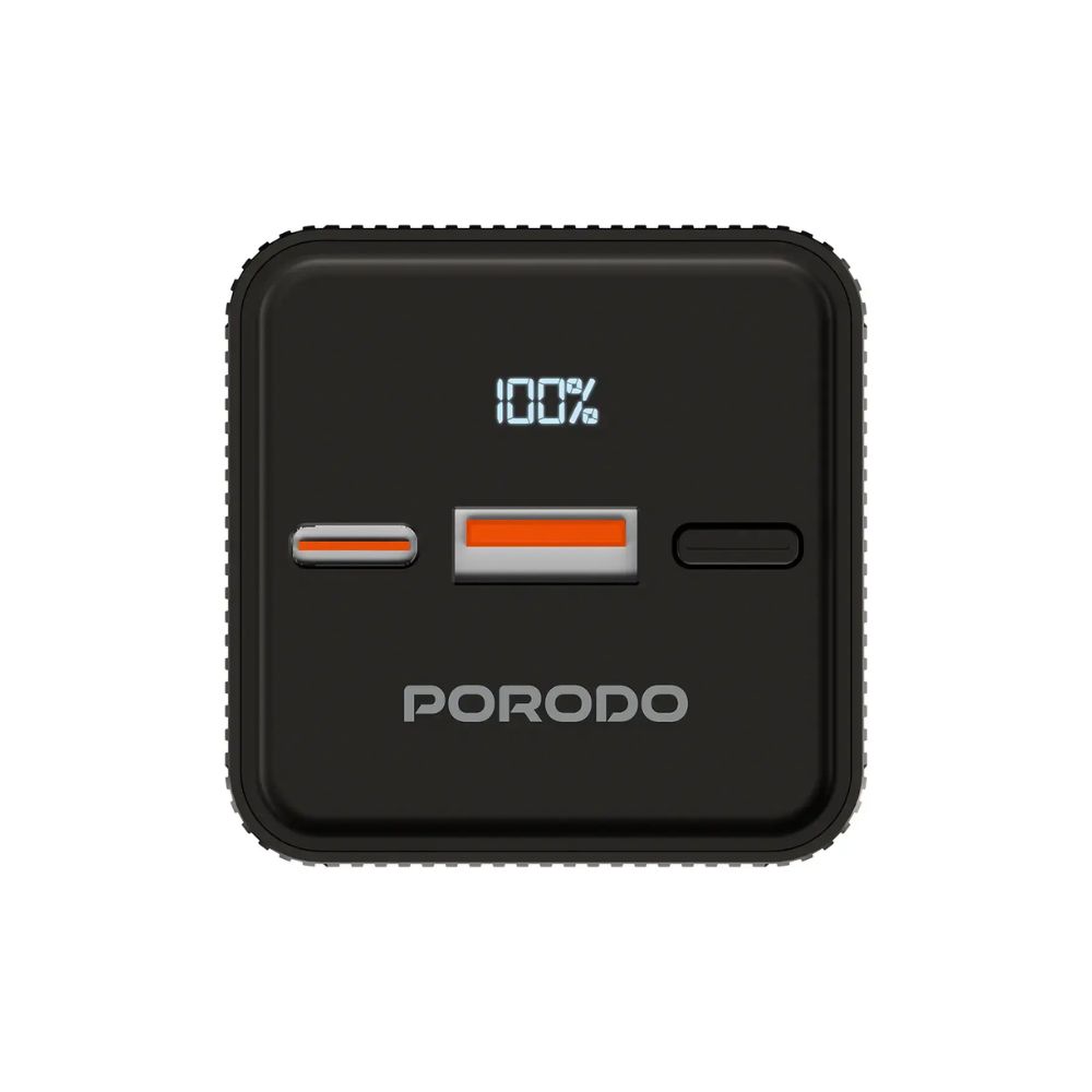 Porodo Lumera 10000mAh Power Bank with Built-In Flashlight – Black