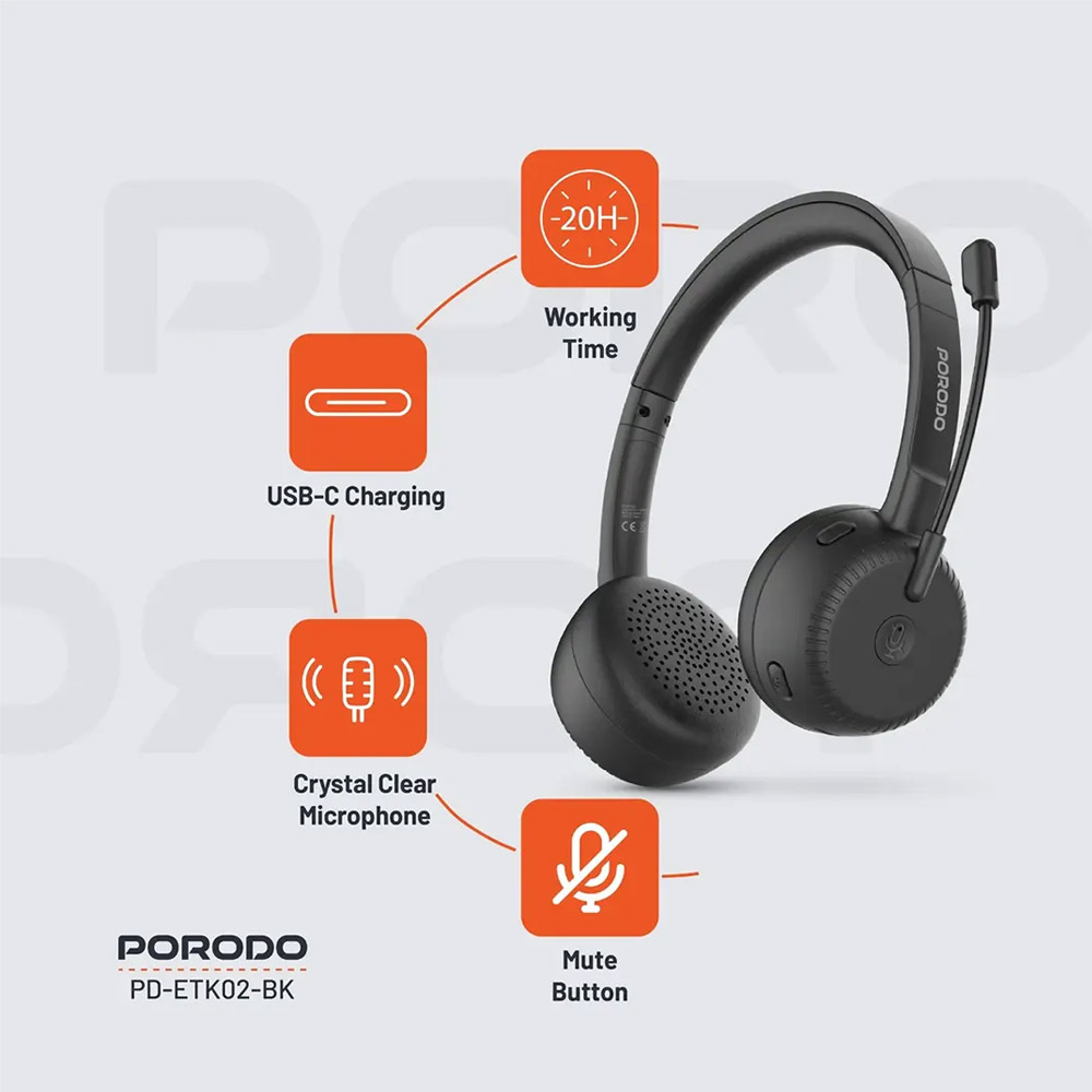 Porodo Office Wireless Headset – Black