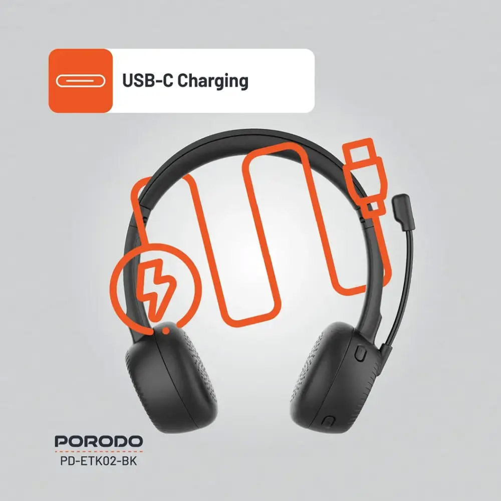 Porodo Office Wireless Headset – Black